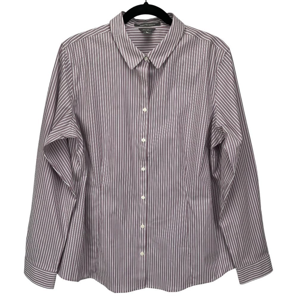🆕 Eddie Bauer Stripe Shirt Women's XL Button Front Long Sleeve Fitted Stretch